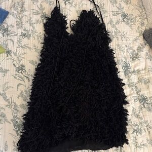 For Love & Lemons Black Shag Mini Dress